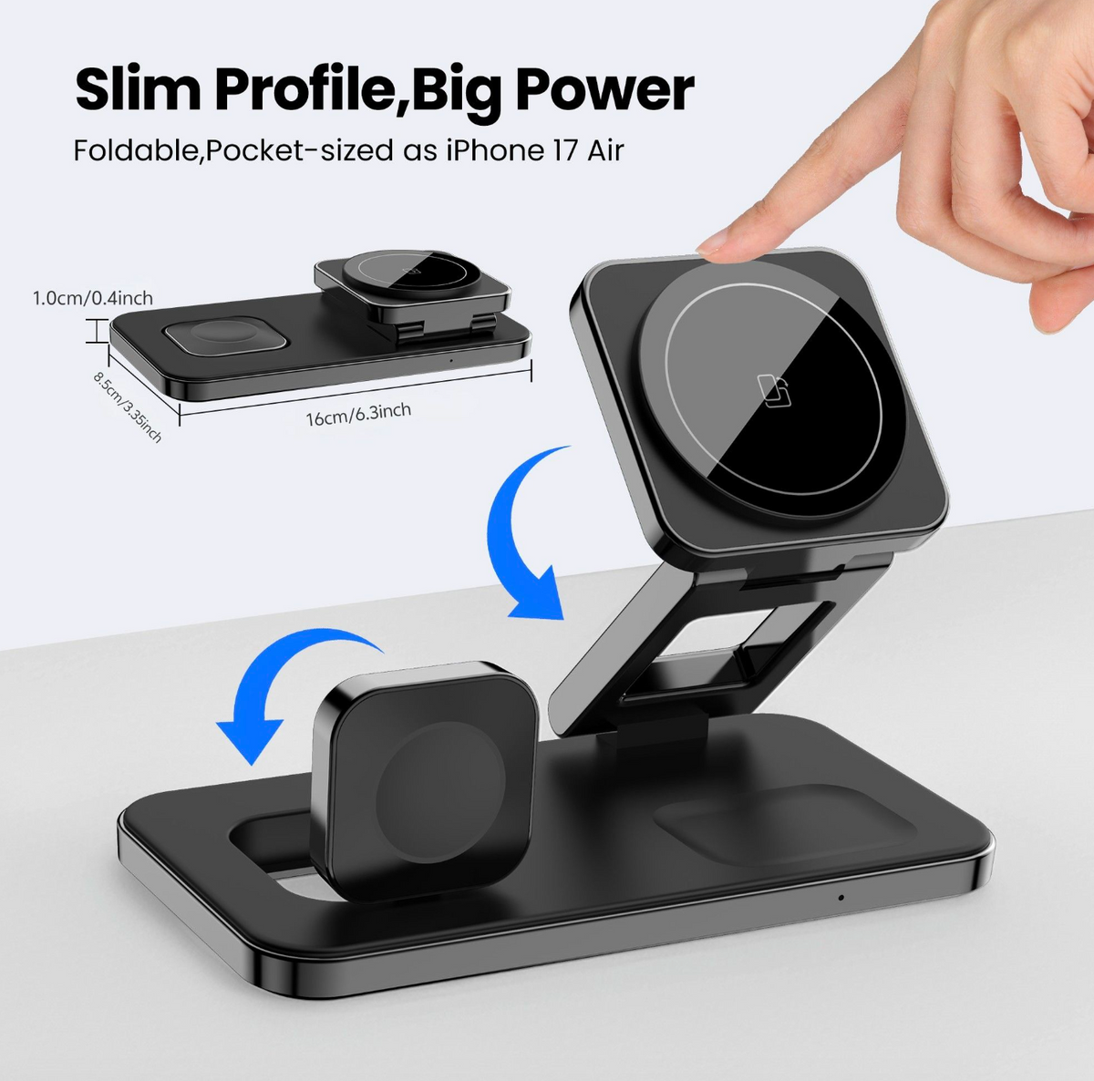 3-in-1 Magnetic Wireless Charging Station – Foldable Fast Charger Stand for Phone, Watch & Earbuds